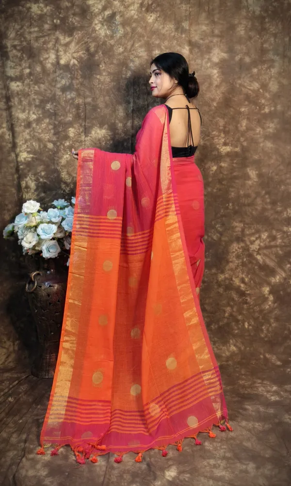 Pink_and_Orange_Handloom_Premium_Quality_Pure_Cotton_Soft_Saree_For_Women_With_Running_Blouse_Piece