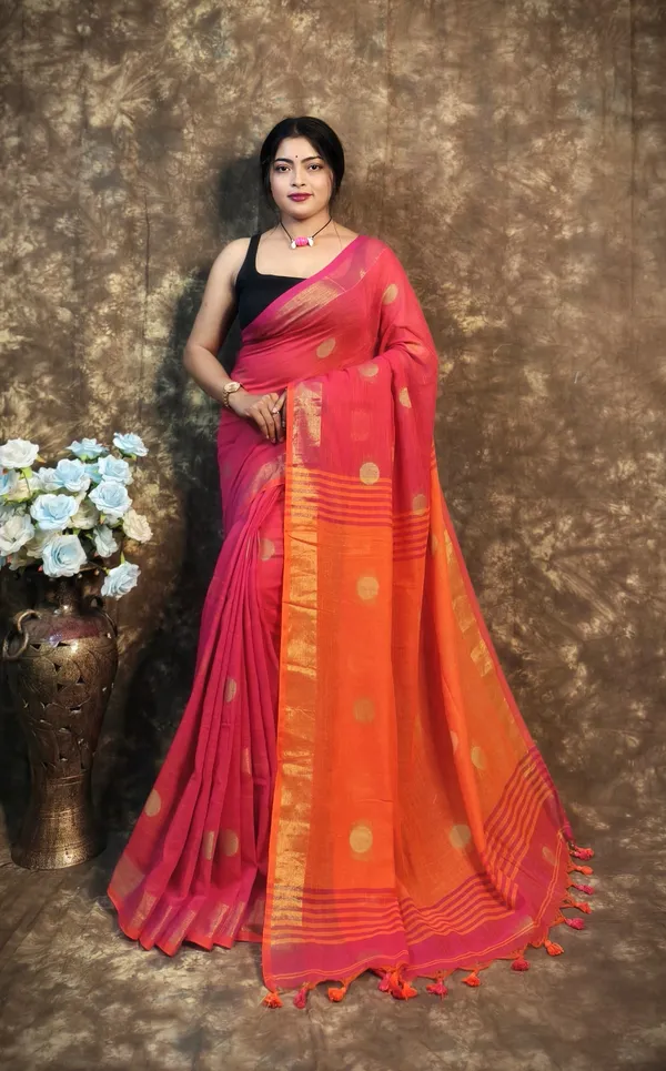 Pink_and_Orange_Handloom_Premium_Quality_Pure_Cotton_Soft_Saree_For_Women_With_Running_Blouse_Piece