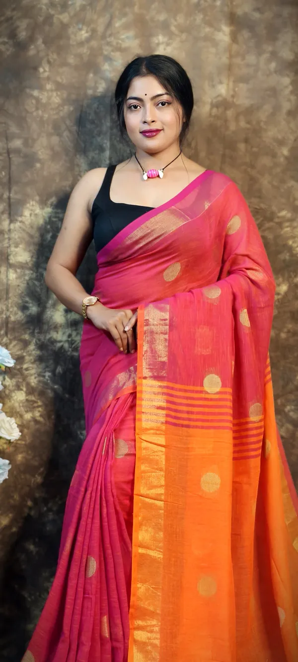 Pink_and_Orange_Handloom_Premium_Quality_Pure_Cotton_Soft_Saree_For_Women_With_Running_Blouse_Piece