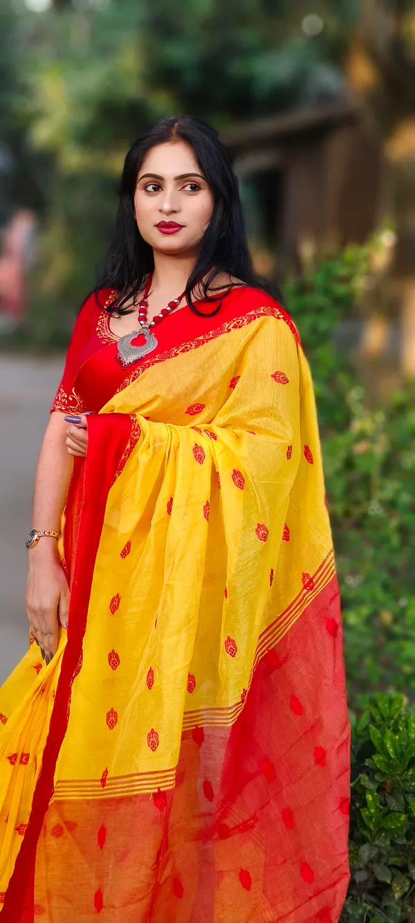 Yellow_Handloom_Premium_Quality_Designer_Border_Cotton_Saree_For_Women_With_Running_Blouse_Piece
