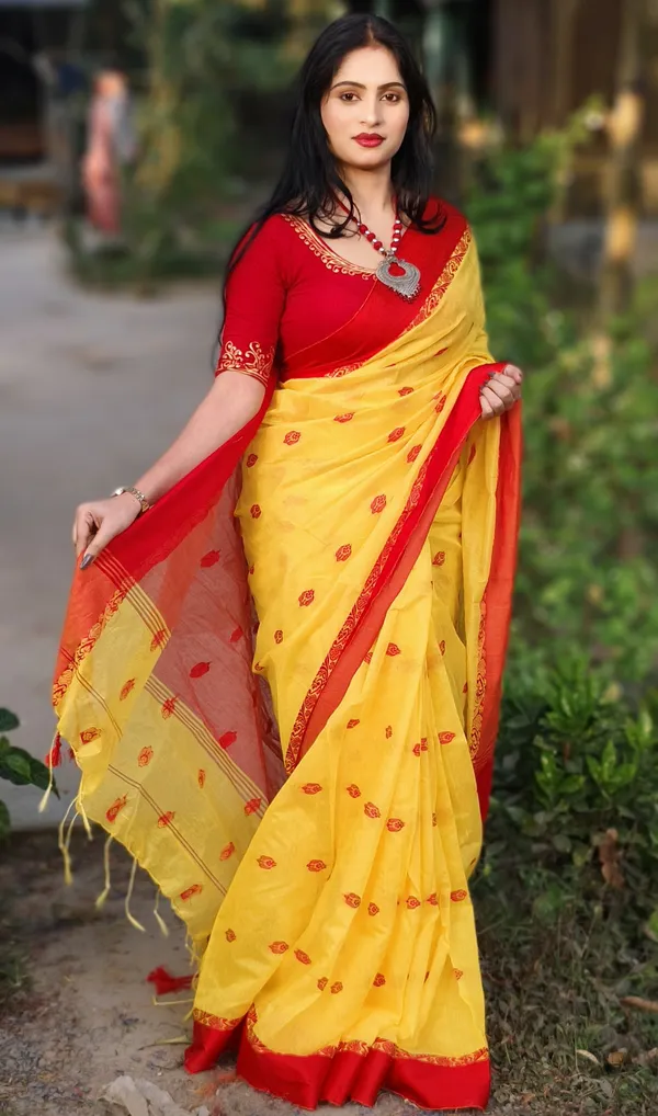 Yellow_Handloom_Premium_Quality_Designer_Border_Cotton_Saree_For_Women_With_Running_Blouse_Piece