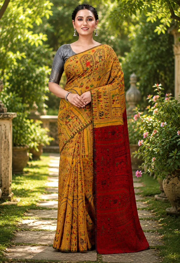 Goyel_Handloom_Premium_Quality_Cotton_Silk_Madhubani_Print_Soft_Saree_With_Blouse_Piece