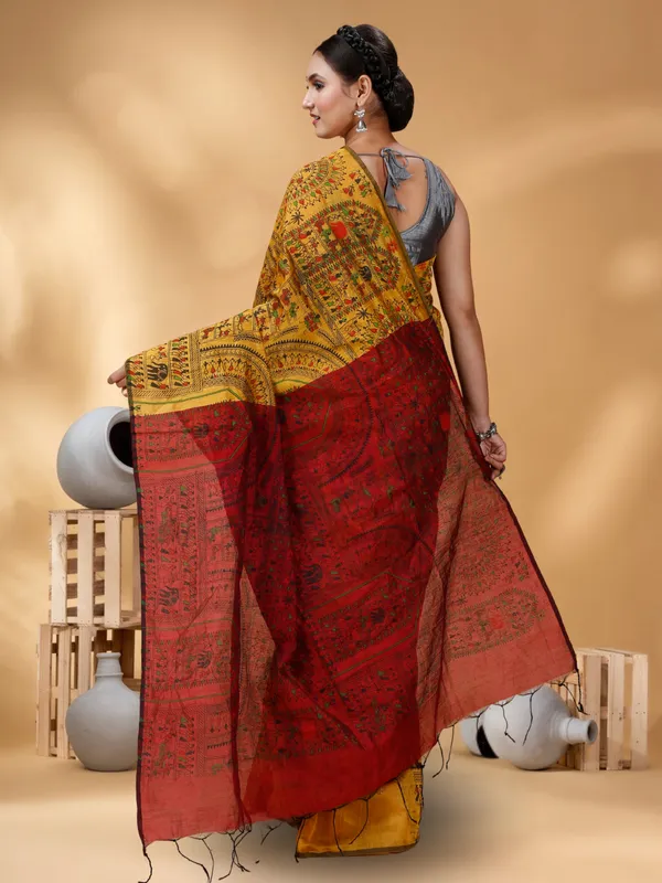 Goyel_Handloom_Premium_Quality_Cotton_Silk_Madhubani_Print_Soft_Saree_With_Blouse_Piece