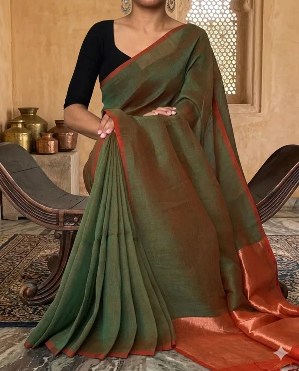 Green_Authentic_Bengal_Handloom_Khaadi_Cotton_Saree_With_Running_Blouse_Pcs