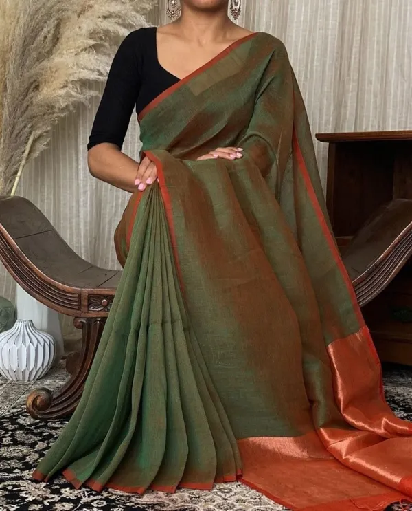 Green_Authentic_Bengal_Handloom_Khaadi_Cotton_Saree_With_Running_Blouse_Pcs