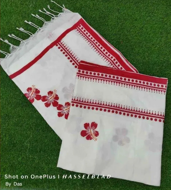 White_and_Red_Handloom_Premium_Quality_Pure_Cotton_Block_Print_Saree_For_Women_With_Blouse_Piece
