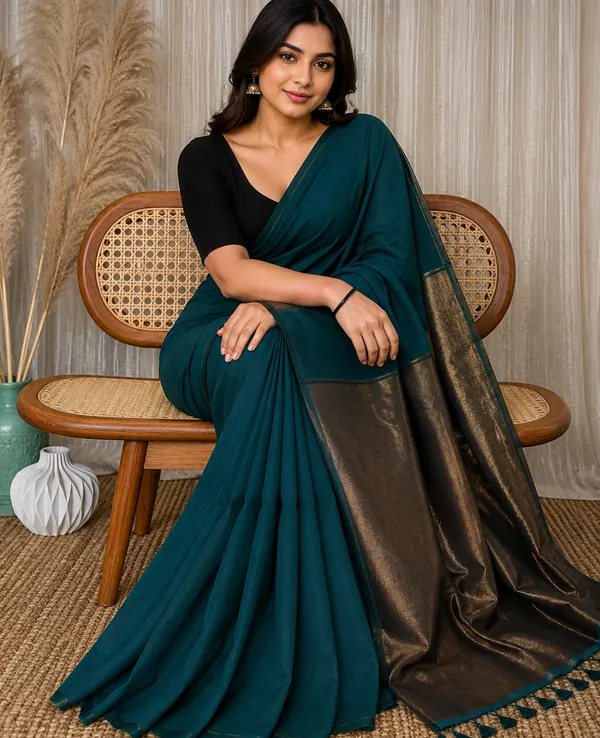Firoza_Handloom_Premium_Cotton_Saree_with_Elegant_Contrast_Pallu_&_Tassels_With_Blouse_Piece