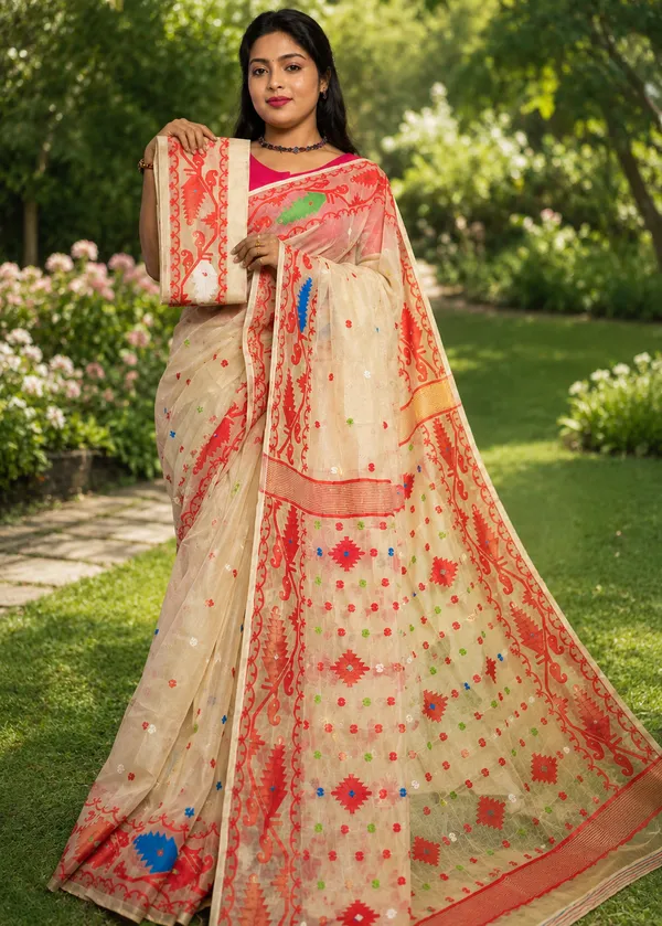 White_Handloom_Premium_Quality_Resam_Dhakai_Jamdani_Soft_Saree_For_Women