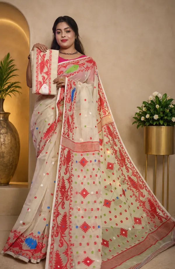 White_Handloom_Premium_Quality_Resam_Dhakai_Jamdani_Soft_Saree_For_Women