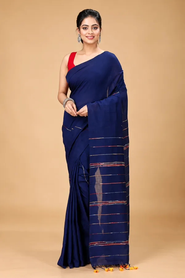 Blue_Handloom_Premium_Quality_Pure_Cotton_Soft_Saree_For_Women_With_Running_Blouse_Piece