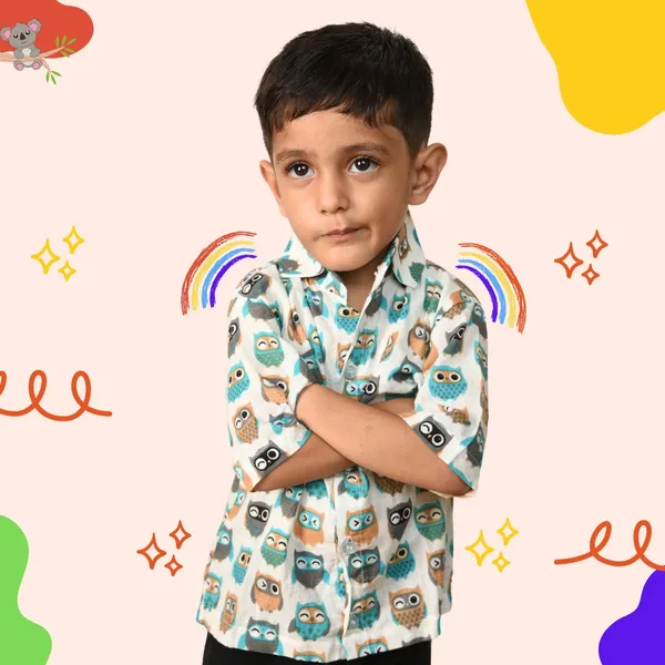 White_Cotton_Shirt_For_Boys_|_Owl_Printed