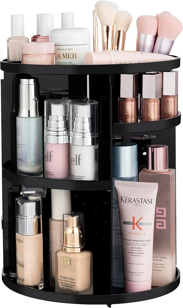360_Rotating_Makeup_Organizer_Adjustable_Carousel_Large_Capacity_Revolving_Perfume_Organizer_Skincare_Organizers_Cosmetic_Storage_Spinning_Holder_for_Vanity,_Black_