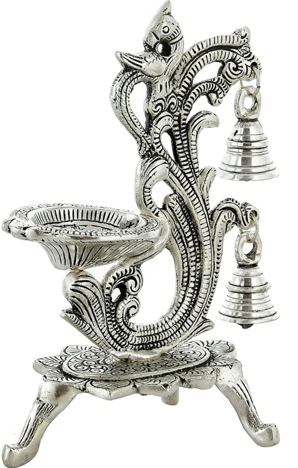 Peacock_Antique_Design_Single_batti_Diya_for_Home_Decor_Aarti_Home_Temple_Decoration_Metal_Table_Diya_Size_L14_x_W9_x_H20_cm_(Silver_Metal,_Pack_of_1_Pcs)