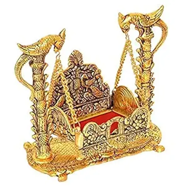 Jhula_Statue_Sculpted_in_Great_Detail_in_Ivory_Antique_Golden_Finish_-_Laddu_Gopal_|_Home_Decor_|_Mandir_|_Gift_|_Hindu_God
