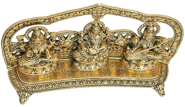 Metal_Laxmi_Ganesh_Saraswati_Idol,_Large,_Gold,_1_Piece