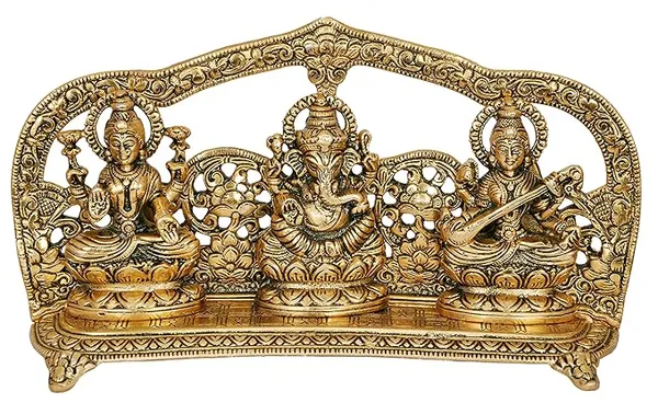 Metal_Laxmi_Ganesh_Saraswati_Idol,_Large,_Gold,_1_Piece