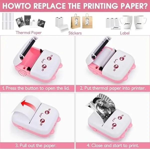 Mini_Bluetooth_Thermal_Printer,(1Year_Warranty)_Portable_Label_Printer_Inkfree_Printer_for_Android_&_iOS_System,_USB_Chargeable_,_Black_on_White__Roll_of_Print_Paper,_Stickers,_Multicolor