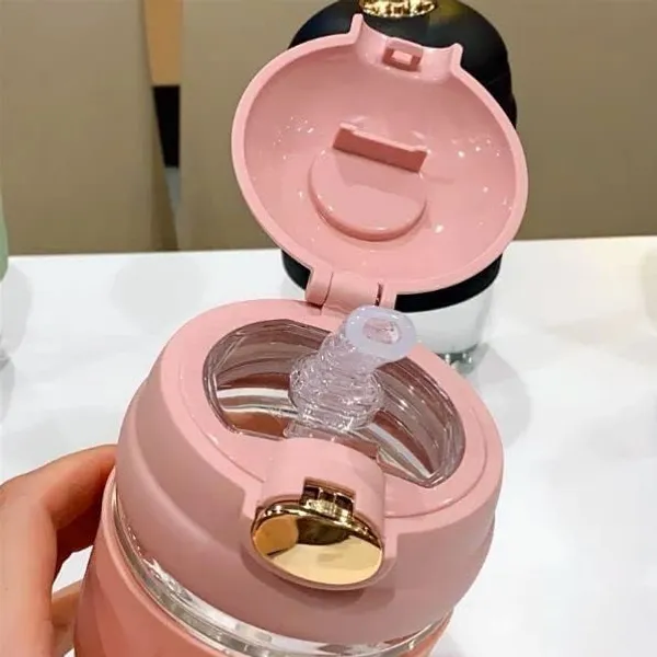 Rabbit_Shape_Glass_360_ml_Water_Bottle,_Coffee_Cup_and_Juice_Mug_with_Lid_&_Straw,_Anti-Slip_Silicone_Band,_Leak-Proof_Travel_Cup_Sipper_Bottle_(Multicolor)