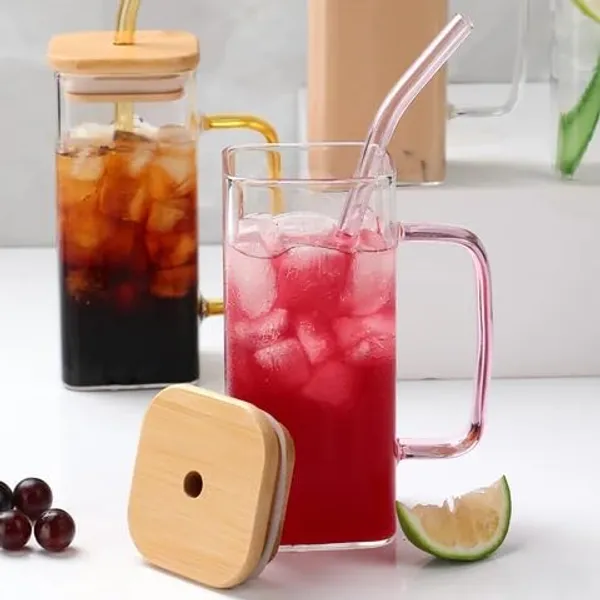 Set_of_2,_Color_Square_Mason_Jars_with_Handal_and_Airtight_Lid,_Straw_and_Reusable_Sipper_Mug_Hot_and_Cold_Beverages_Tea_Coffee_Smoothies_Fruit_Juice_(Square_Mason_,_Multicolor)_