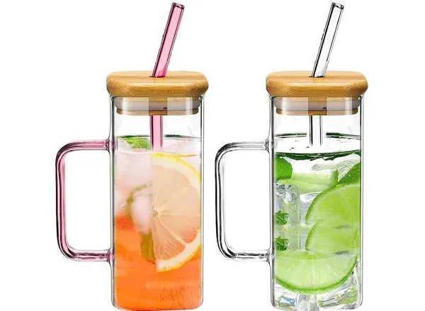 Set_of_2,_Color_Square_Mason_Jars_with_Handal_and_Airtight_Lid,_Straw_and_Reusable_Sipper_Mug_Hot_and_Cold_Beverages_Tea_Coffee_Smoothies_Fruit_Juice_(Square_Mason_,_Multicolor)_
