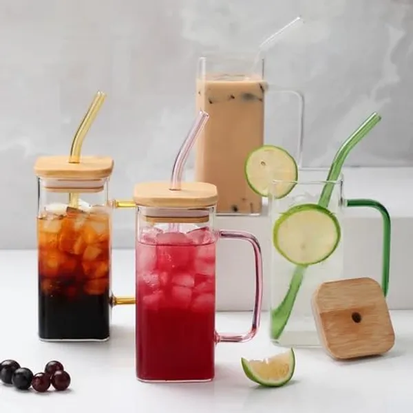 Set_of_2,_Color_Square_Mason_Jars_with_Handal_and_Airtight_Lid,_Straw_and_Reusable_Sipper_Mug_Hot_and_Cold_Beverages_Tea_Coffee_Smoothies_Fruit_Juice_(Square_Mason_,_Multicolor)_