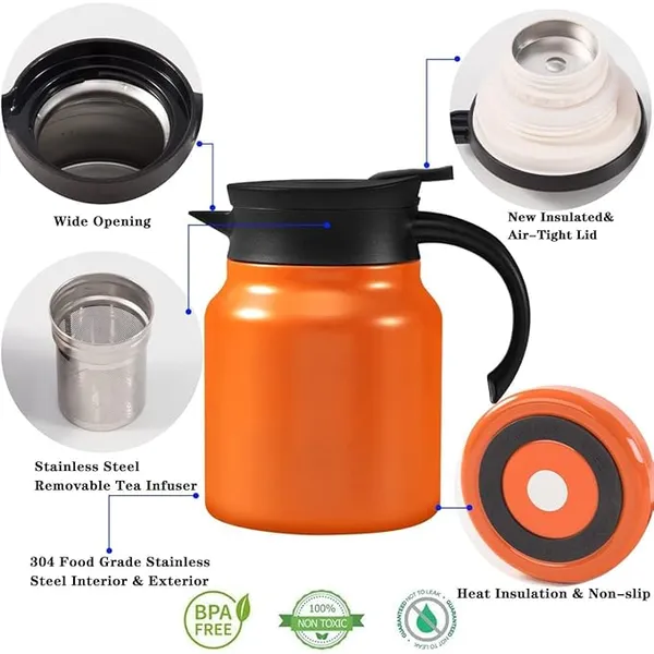 Stainless_Steel_1000ml_Teapot_with_Handle_|_Double_Wall_Vacuum_Insulated_Thermosteel_Carafe_|_BPA_Free_Jug_for_Tea/Coffee_&_Juice_|_16_Hours_Hot_&_24_Hours_Cold_|__Multicolor