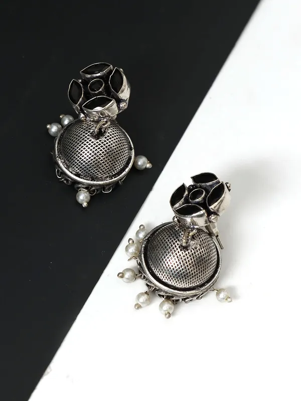 OZANOO Oxidized Handmade Stone Jhumki Earrings Price in India Buy OZANOO Oxidized Handmade Stone Jhumki Earrings online at undefined