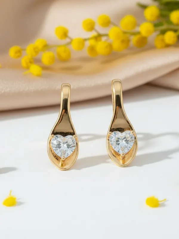 Classic_Waves_With_Heart_Stud_EarBrass_Ring_For_Women_For_Women