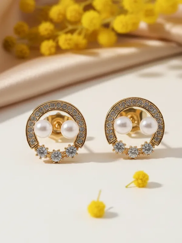 Rose_Gold_Rose_Gold_Elegant_Pearl_Stud_EarBrass_Ring_For_Women_For_Womens