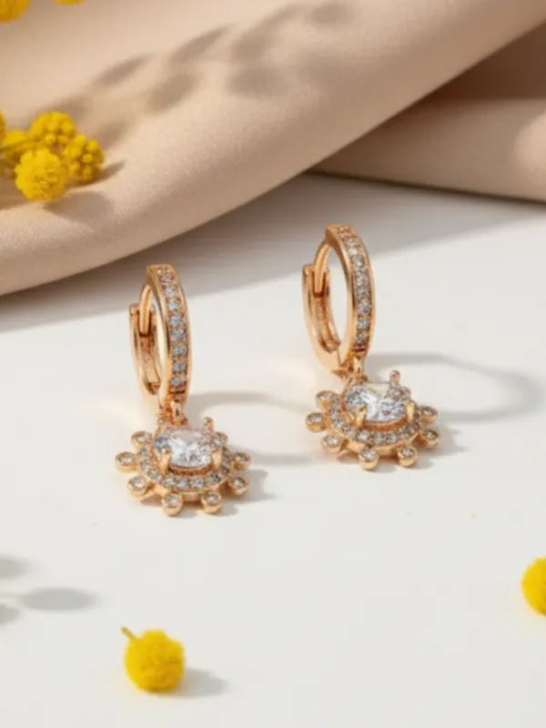 Rose_Gold_Flower_Shaped_With_Stones_Bali_EarBrass_Ring_For_Women_For_Women