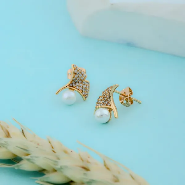 Rose_Gold_Glam_Lady_Shell_And_Pearl_Stud_EarBrass_Ring_For_Women_For_Women