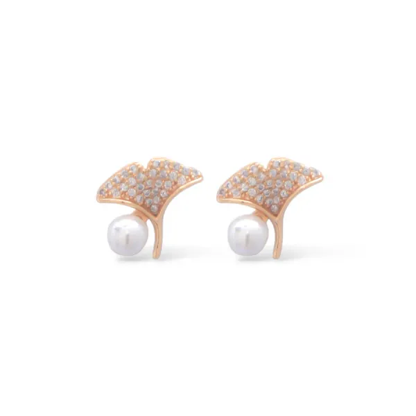 Rose_Gold_Glam_Lady_Shell_And_Pearl_Stud_EarBrass_Ring_For_Women_For_Women