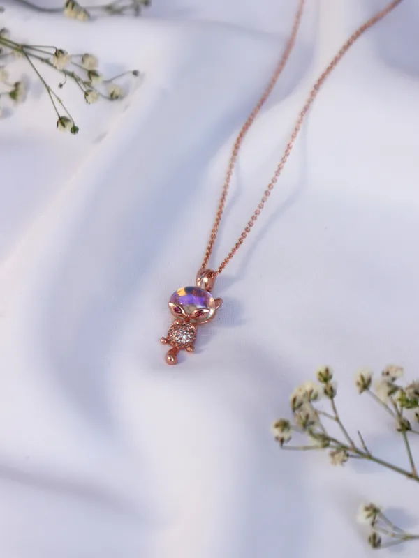 Gold_Colour_Cute_Lucky_Cat_Opal_Pedant_Brass_Necklace_For_Women