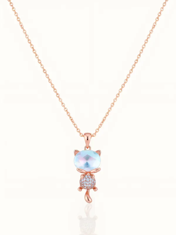 Gold_Colour_Cute_Lucky_Cat_Opal_Pedant_Brass_Necklace_For_Women