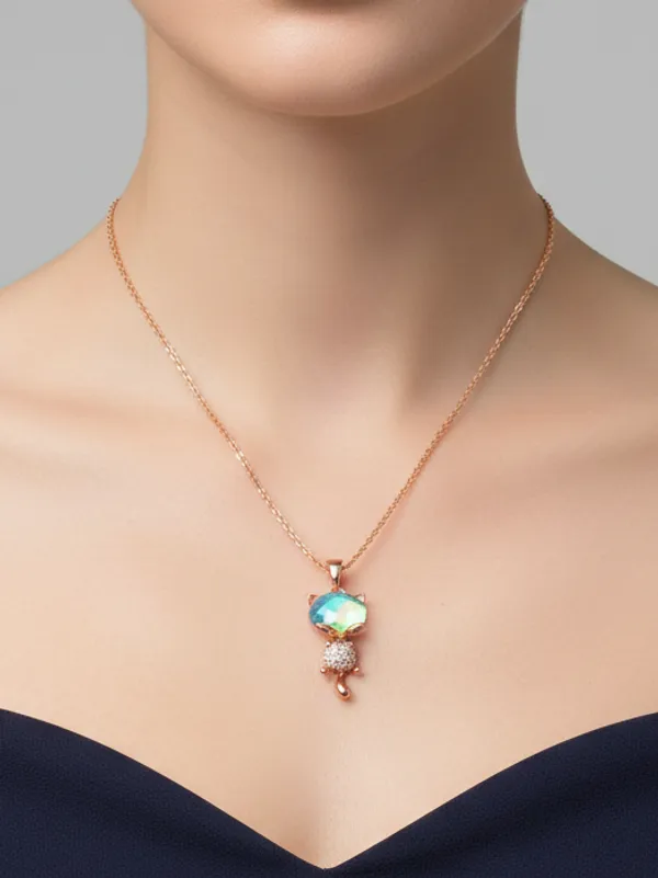 Gold_Colour_Cute_Lucky_Cat_Opal_Pedant_Brass_Necklace_For_Women