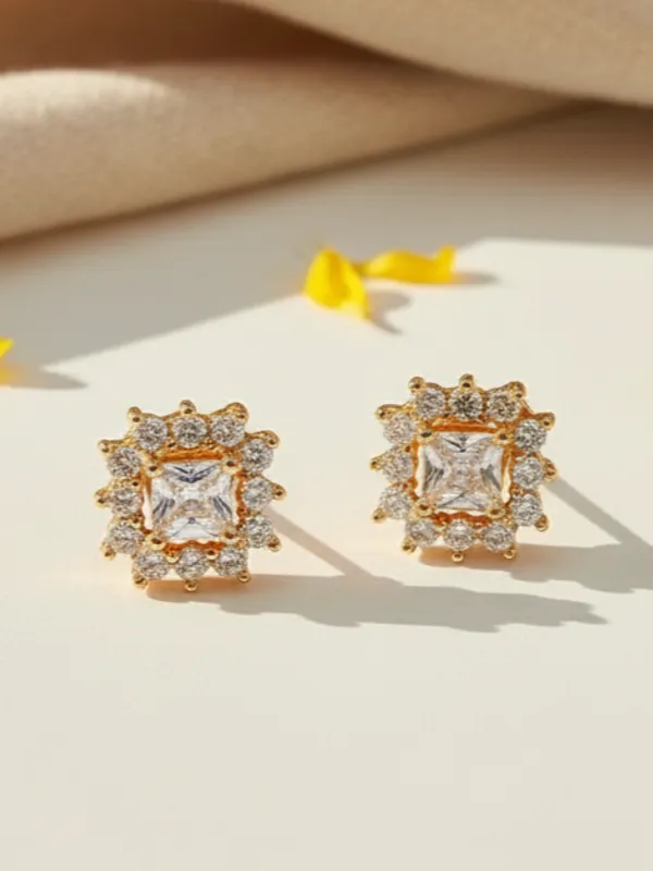 Rose_Gold_Square_Sparkle_stud_EarBrass_Ring_For_Women_For_Women