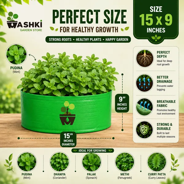 MAQ_15"x9"_Grow_Bags_For_Terrace_Gardening_-_240_Gsm,_Specially_Designed_For_Growing_Carrot,_Radish,_Spinach,_Mint,_Coriander,_Fenugreek,_And_More