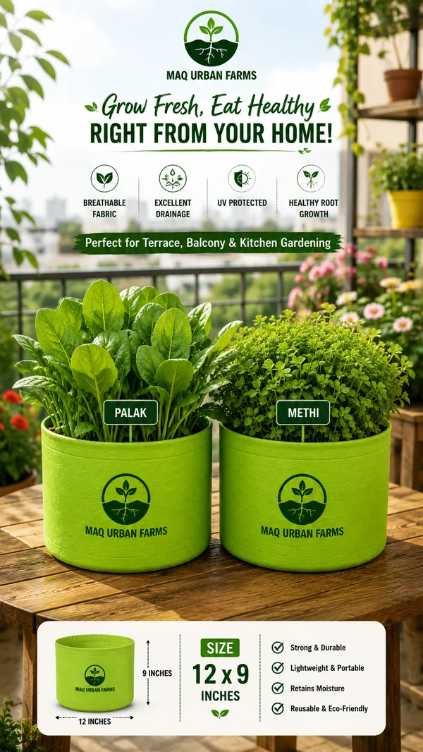 MAQ_12"x9"_Breathable_Fabric_UV_Protection_Grow_Bags_For_Terrace_Gardening_-_240_Gsm,_Specially_Designed_For_Growing_Carrot,_Radish,_Spinach,_Mint,_Coriander,_Fenugreek,_And_More