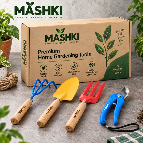 MASHKI_Garden_Tools_Set_Pack_of_4_|_Hand_Trowel,_3-Tine_Cultivator,_Garden_Fork_&_Pruning_Shears_|_Gardening_Tools_for_Home,_Balcony_&_Terrace_Gardening