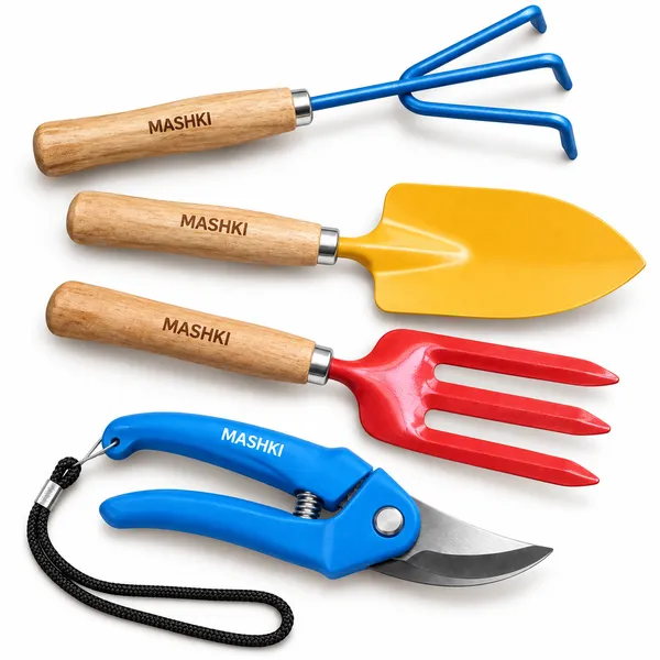 MASHKI_Garden_Tools_Set_Pack_of_4_|_Hand_Trowel,_3-Tine_Cultivator,_Garden_Fork_&_Pruning_Shears_|_Gardening_Tools_for_Home,_Balcony_&_Terrace_Gardening