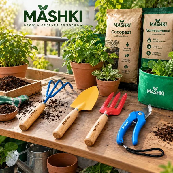 MASHKI_Garden_Tools_Set_Pack_of_4_|_Hand_Trowel,_3-Tine_Cultivator,_Garden_Fork_&_Pruning_Shears_|_Gardening_Tools_for_Home,_Balcony_&_Terrace_Gardening