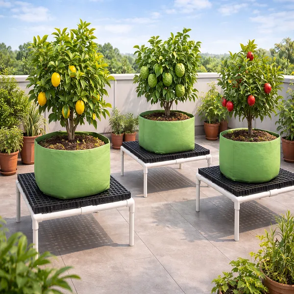 MASHKI_Heavy_Duty_Plant_Stand_for_Large_Pots_(20_x_20_x_5_Inch)_|_Made_with_1/2_Inch_UPVC_Pipes_|_Raised_Garden_Pot_Stand_with_Drainage_for_Terrace,_Balcony_&_Patio_with_30mm_Drain_Cell