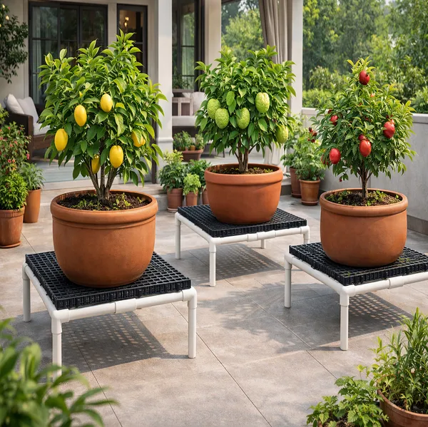 MASHKI_Heavy_Duty_Plant_Stand_for_Large_Pots_(20_x_20_x_5_Inch)_|_Made_with_1/2_Inch_UPVC_Pipes_|_Raised_Garden_Pot_Stand_with_Drainage_for_Terrace,_Balcony_&_Patio_with_30mm_Drain_Cell