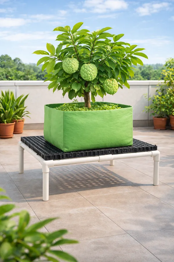 MASHKI_Heavy_Duty_Plant_Stand_for_Large_Pots_(20_x_20_x_5_Inch)_|_Made_with_1/2_Inch_UPVC_Pipes_|_Raised_Garden_Pot_Stand_with_Drainage_for_Terrace,_Balcony_&_Patio_with_30mm_Drain_Cell