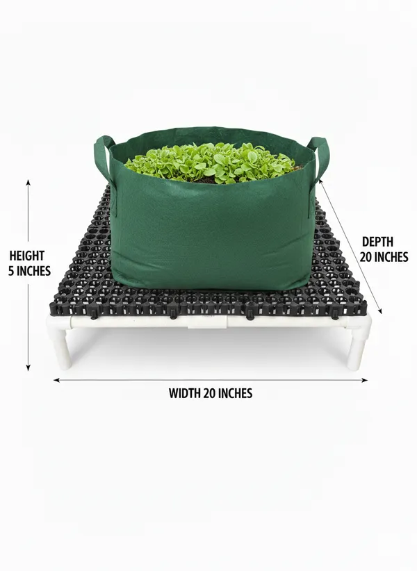 MASHKI_Heavy_Duty_Plant_Stand_for_Large_Pots_(20_x_20_x_5_Inch)_|_Made_with_1/2_Inch_UPVC_Pipes_|_Raised_Garden_Pot_Stand_with_Drainage_for_Terrace,_Balcony_&_Patio_with_30mm_Drain_Cell