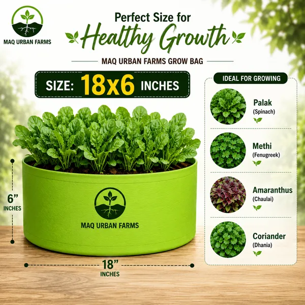 MAQ_18"x9"_Grow_Bags_For_Terrace_Gardening_-_240_Gsm,_Specially_Designed_For_Growing_Carrot,_Radish,_Spinach,_Mint,_Coriander,_Fenugreek,_And_More
