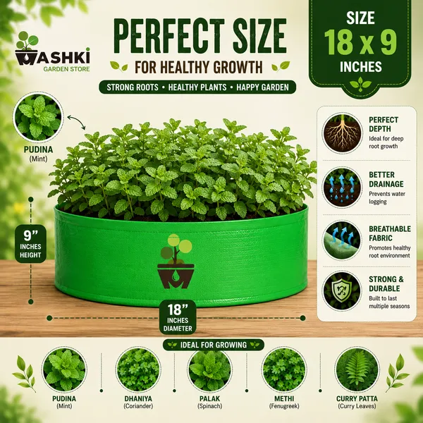 MAQ_18"x9"_Grow_Bags_For_Terrace_Gardening_-_240_Gsm,_Specially_Designed_For_Growing_Carrot,_Radish,_Spinach,_Mint,_Coriander,_Fenugreek,_And_More