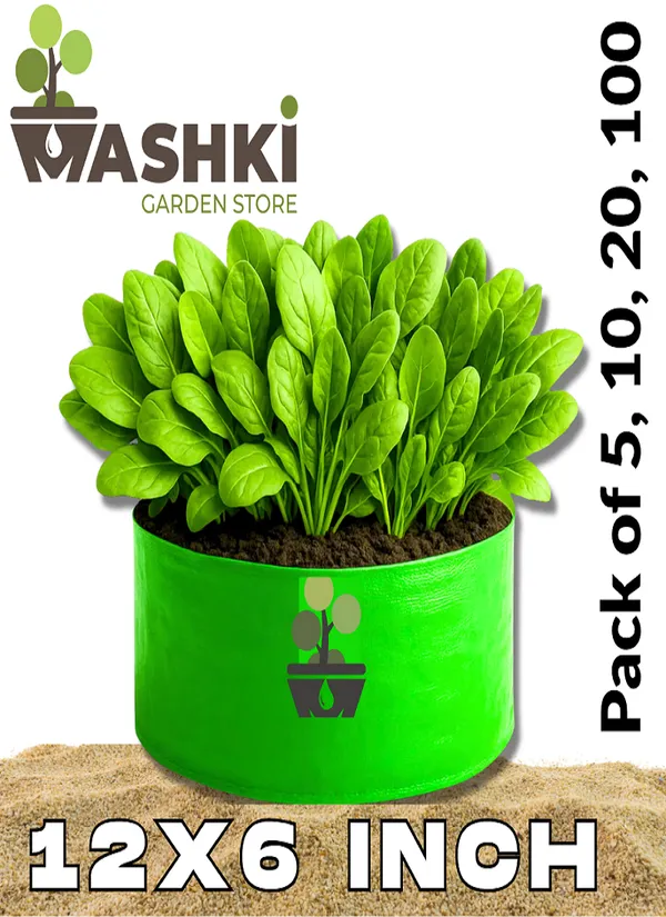 MAQ_12"x6"_Breathable_Fabric_UV_Protection_Grow_Bags_For_Terrace_Gardening_-_240_Gsm,_Specially_Designed_For_Growing_Spinach,_Mint,_Coriander,_Fenugreek,_And_More