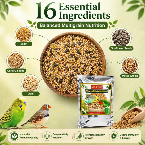 MASHKI_Budgies_&_Finches_Premium_Bird_Seed_Mix_–_16_Essential_Ingredients,_Multigrain_Nutrition_with_Oats_for_All_Life_Stages