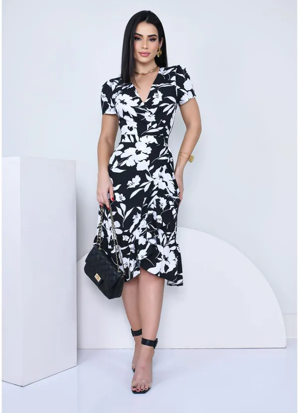 Women_Floral_Black_Knee_Fit_and_Flare_Dress_Short_sleeve_Stylised_sleeves